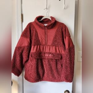 Adidas Originals Sherpa Fleece Anorak Red Plush Pullover Jacket Women's Medium